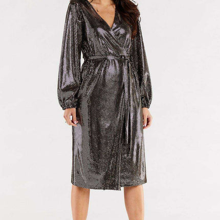 Chic Crinkled Sleeve Evening Gown with Customizable Waist Belt - Très Elite