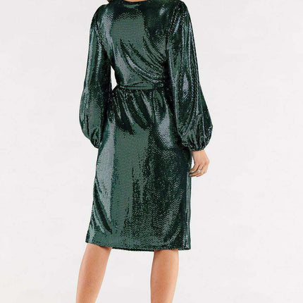 Chic Crinkled Sleeve Evening Gown with Customizable Waist Belt - Très Elite