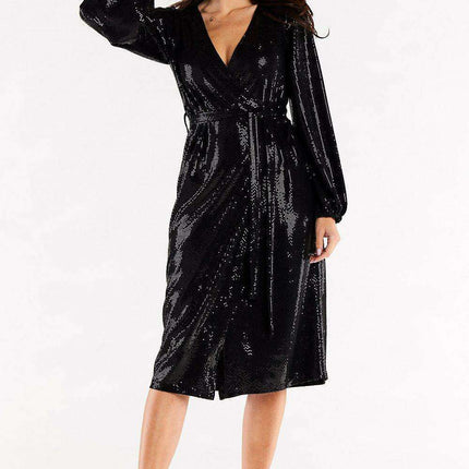 Chic Crinkled Sleeve Evening Gown with Customizable Waist Belt - Très Elite
