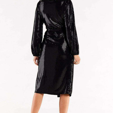 Chic Crinkled Sleeve Evening Gown with Customizable Waist Belt - Très Elite