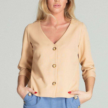Chic Cuffed Blouse with Playful Cheese Neckline - Très Elite