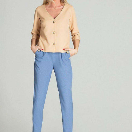 Chic Cuffed Blouse with Playful Cheese Neckline - Très Elite