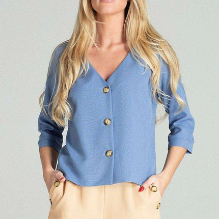 Chic Cuffed Blouse with Playful Cheese Neckline - Très Elite