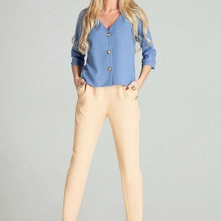 Chic Cuffed Blouse with Playful Cheese Neckline - Très Elite