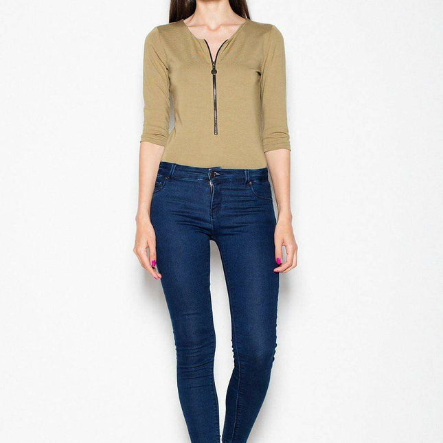 Chic Curve-Enhancing Zip-Up Bodysuit - Perfect for Trendy Denim Looks