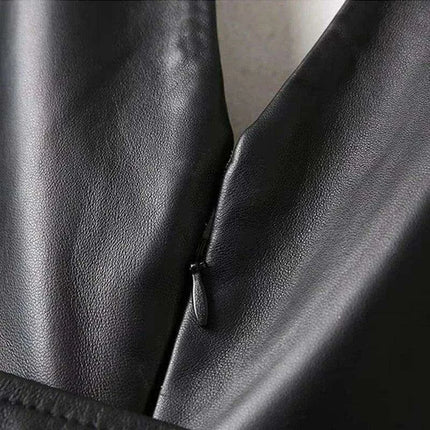 Chic Customizable Black Faux Leather Midi Dress with Pockets for Women - Perfect Bodycon Clubwear - Très Elite