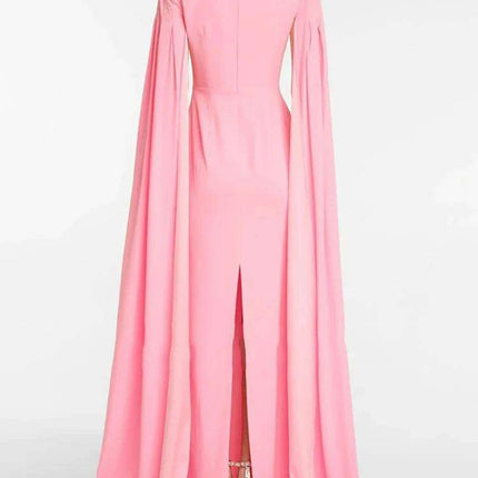 Chic Customizable Blush Evening Gown with Long Sleeves and Structured Shoulders - Très Elite