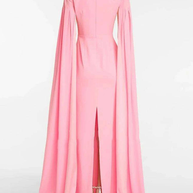 Chic Customizable Blush Evening Gown with Long Sleeves and Structured Shoulders