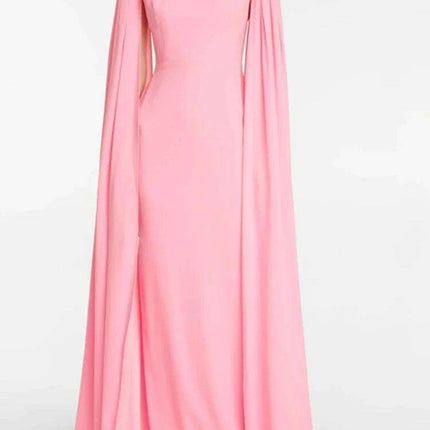 Chic Customizable Blush Evening Gown with Long Sleeves and Structured Shoulders - Très Elite