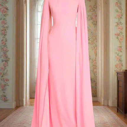 Chic Customizable Blush Evening Gown with Long Sleeves and Structured Shoulders - Très Elite