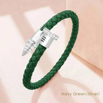 Chic Customizable Leather Nail Bracelet with Dazzling Zirconia - Stylish Women's Accessory - Très Elite