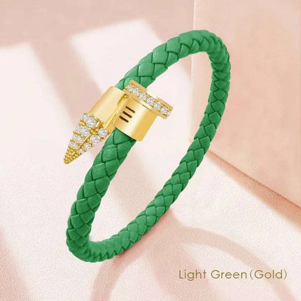 Chic Customizable Leather Nail Bracelet with Dazzling Zirconia - Stylish Women's Accessory - Très Elite