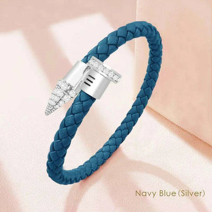 Chic Customizable Leather Nail Bracelet with Dazzling Zirconia - Stylish Women's Accessory - Très Elite