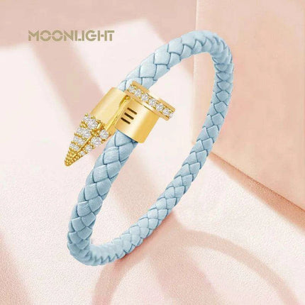 Chic Customizable Leather Nail Bracelet with Dazzling Zirconia - Stylish Women's Accessory - Très Elite