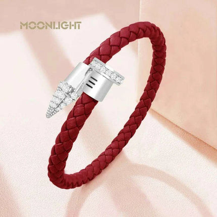 Chic Customizable Leather Nail Bracelet with Dazzling Zirconia - Stylish Women's Accessory - Très Elite