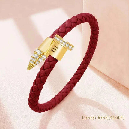 Chic Customizable Leather Nail Bracelet with Dazzling Zirconia - Stylish Women's Accessory - Très Elite