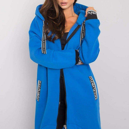 Chic Dark Blue Women's Zip-Up Hoodie with Convenient Pockets - Très Elite