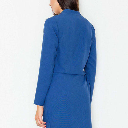 Chic Daytime Sophistication: Long Sleeve Polyester Dress with Waist Tie - Model 77065 - Très Elite