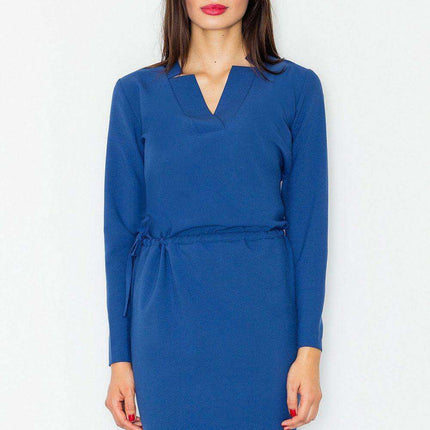 Chic Daytime Sophistication: Long Sleeve Polyester Dress with Waist Tie - Model 77065 - Très Elite