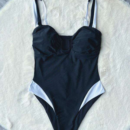 Chic Deep V Neck One-Piece Swimsuit - Stylish Poolside Essential - Très Elite
