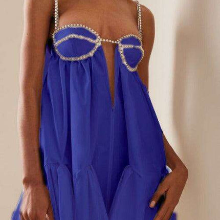 Chic Diamond-Embellished Suspender Swing Dress - Fashionably Elegant- Très Elite- Très Elite