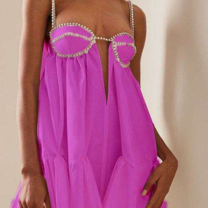 Chic Diamond-Embellished Suspender Swing Dress - Fashionably Elegant- Très Elite- Très Elite