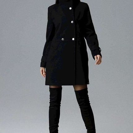 Chic Double-Breasted Stand-Up Collar Coat with Stylish Snap Details - Très Elite