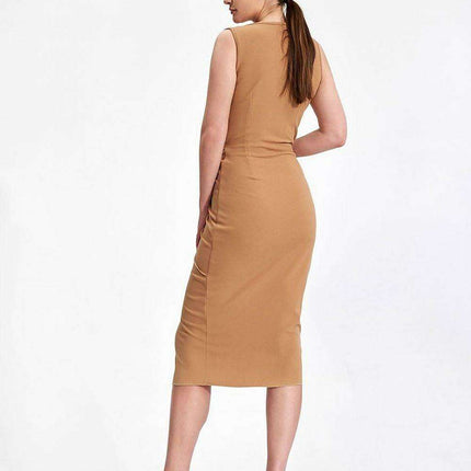 Chic Draped Midi Cocktail Dress with Modern Envelope Neckline - Très Elite