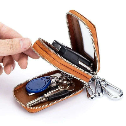 Chic Earth Yellow Leather Key Organizer with Clear View Pocket and Dual Storage Compartments - Très Elite