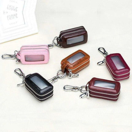 Chic Earth Yellow Leather Key Organizer with Clear View Pocket and Dual Storage Compartments - Très Elite