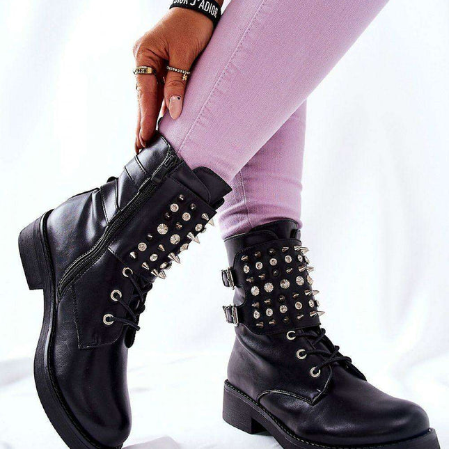 Chic Eco-Friendly Leather Ankle Boots with Zipper and Sparkling Details