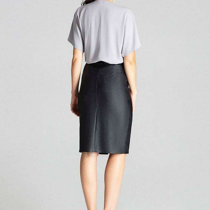 Chic Eco-Leather Midi Pencil Skirt with Elegant Front Clasp - Très Elite