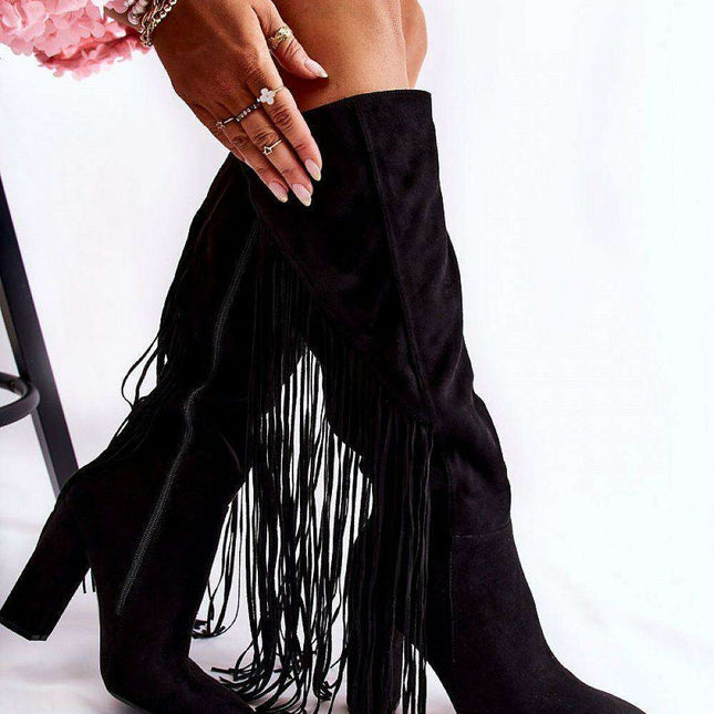 Chic Eco-Suede Heel Boots with Tassels - Model 173619