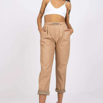 Chic Ecological Leather Trousers Chain Accent Italy Moda - Très Elite