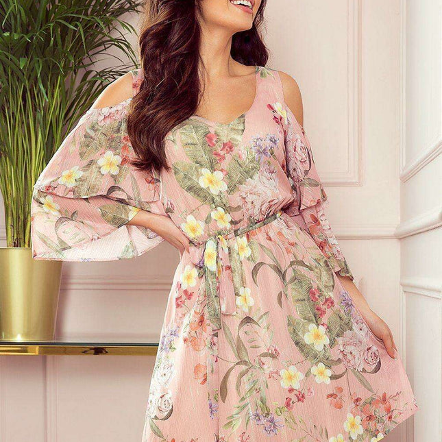Chic Ecru Flared Sleeve Dress by Numoco - Très Elite