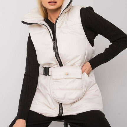 Chic Ecru Puffer Vest with Adjustable Belt and Functional Pockets - Très Elite
