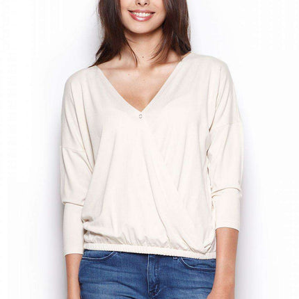Chic Elastic-Waist Blouse with Elegant Folded Design