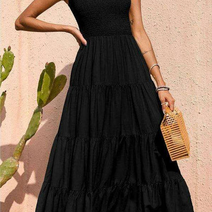 Chic Elegance: Sleek Solid Color Pleated Swing Dress for Contemporary Women - Très Elite