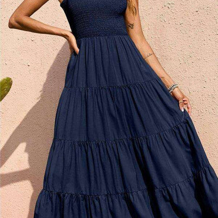 Chic Elegance: Sleek Solid Color Pleated Swing Dress for Contemporary Women - Très Elite