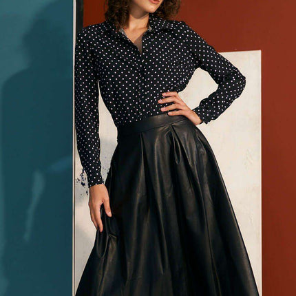 Chic Elegant Pleated Faux Leather Midi Skirt For Women