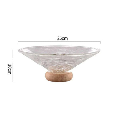 Chic Elevated Glass Fruit Display with Premium Rubber Wood Base for Stylish Dining Enhancements - Très Elite