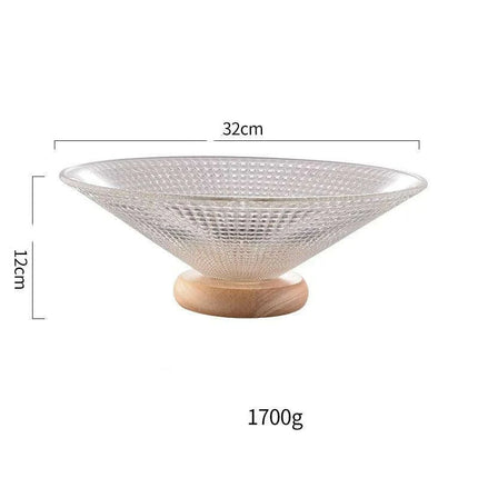 Chic Elevated Glass Fruit Display with Premium Rubber Wood Base for Stylish Dining Enhancements - Très Elite