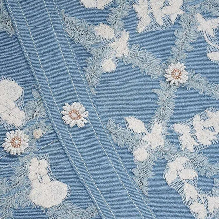 Chic Embroidered Denim Evening Gown with Diamond Detailing - Summer 2024 Edition - Très Elite