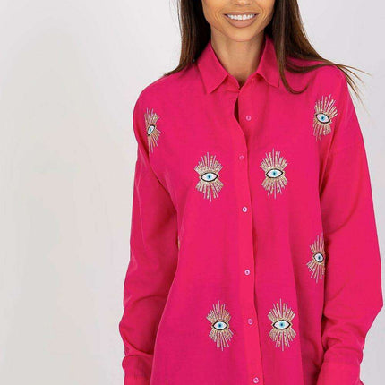 Chic Embroidered Loose-Fit Women's Long Sleeve Shirt with Button Detail