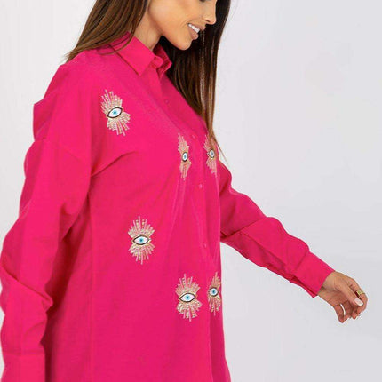 Chic Embroidered Loose-Fit Women's Long Sleeve Shirt with Button Detail - Très Elite
