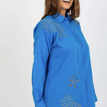 Chic Embroidered Relaxed Fit Long Sleeve Blouse - Très Elite
