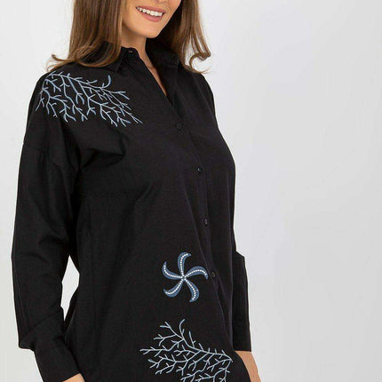 Chic Embroidered Relaxed Fit Long Sleeve Blouse - Très Elite