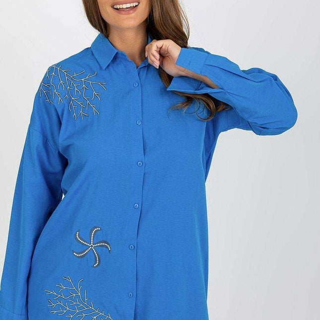 Chic Embroidered Relaxed Fit Long Sleeve Blouse