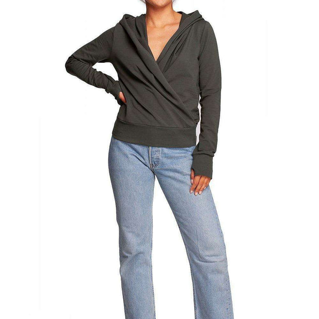 Chic Envelope Design Hooded Sweatshirt with Trendy Thumb Cutouts