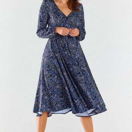 Chic Envelope Neck Midi Dress with Stylish Flared Hem - Très Elite